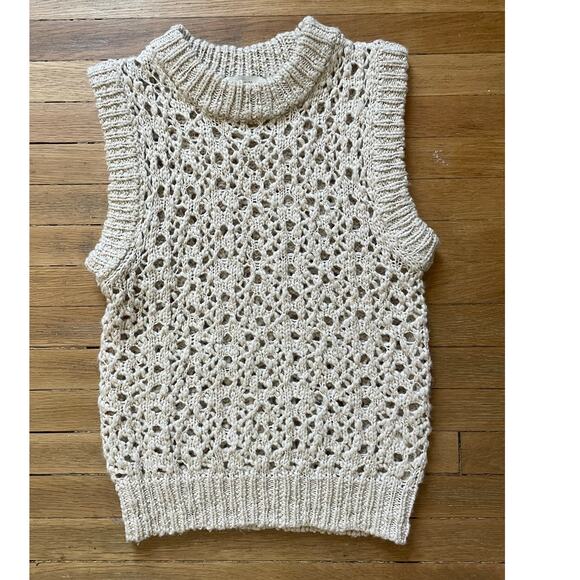AMOMENTO Crochet Sleeveless Knit Sweater in Oatmeal Cream Size Small - Picture 7 of 9